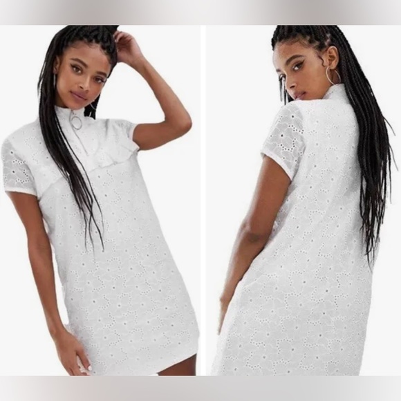 Daisy Street Women’s Eyelet Short Sleeve Ruffle Tunic Baby Doll White sz8 - Picture 1 of 14